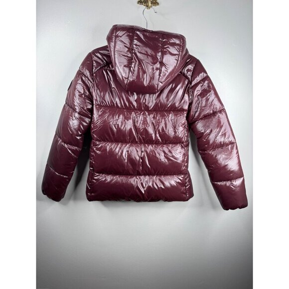 New Save the Duck Short Jacket Puffer Hooded Burgundy Size XS - Picture 6 of 8